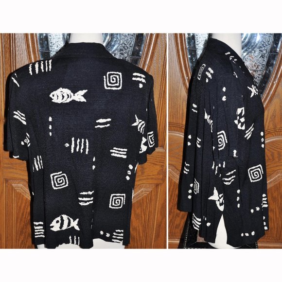 J.W. Treci Black & White Button Down Blouse Size 20WP - Picture 5 of 5